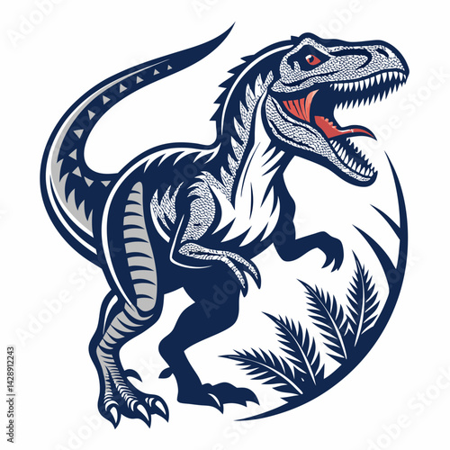Design a bold, vector illustration of a velociraptor mid-attack, showcasing powerful, thick strokes.  Focus on dynamic movement and sharp details.