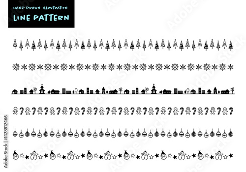 シンプルな手書きのかわいい冬イメージフレームセット