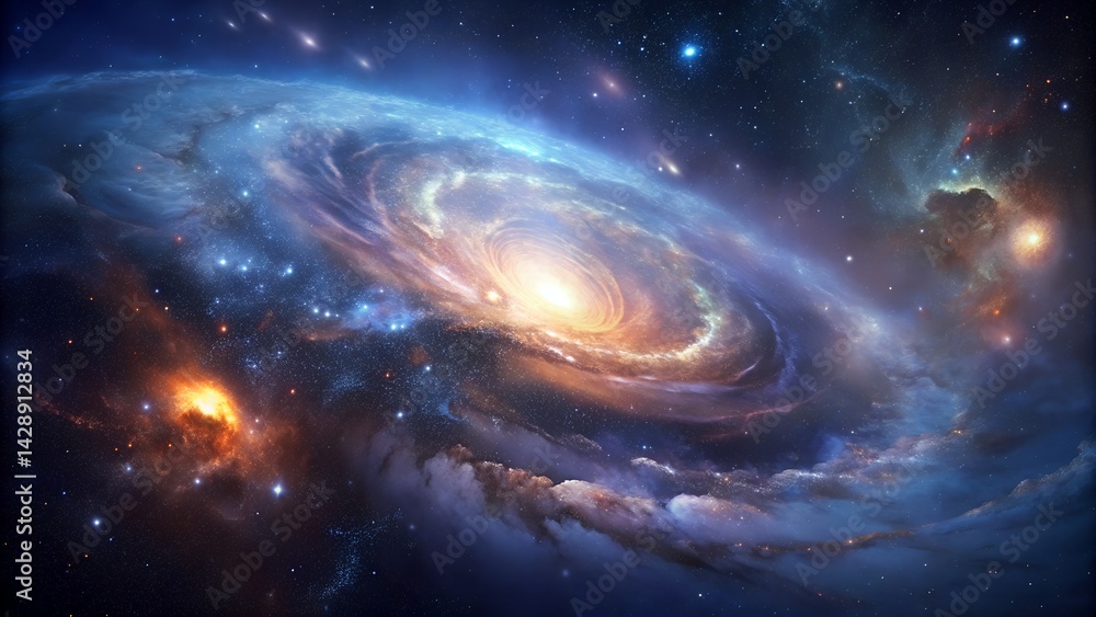 A lone planet drifts through the infinite cosmos, illuminated by starlight and swirling nebulas in the abstract space of the universe A lone planet drifts through the infinite cosmos, illuminated by starlight and swirling nebulas in the abstract space of the universe