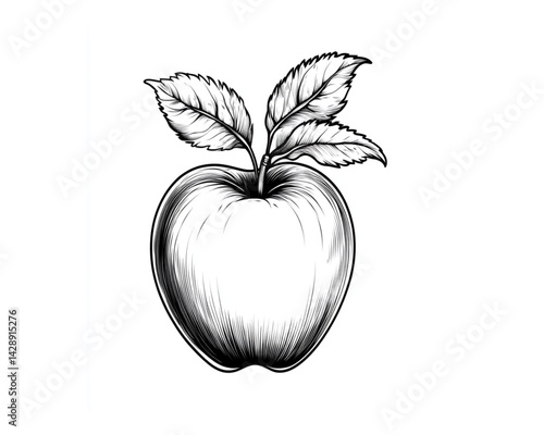 Clean apple outline, black and white, depicting a simple fruit illustration on white.