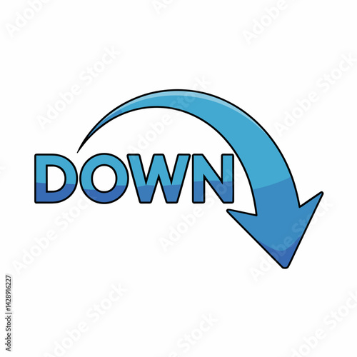 Blue Downward Arrow with Bold Typography