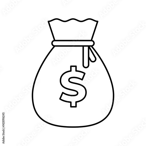 Money Bag Outline style, bag with dollar symbol, representing savings or profit, great for banking, e-commerce, or wealth management designs