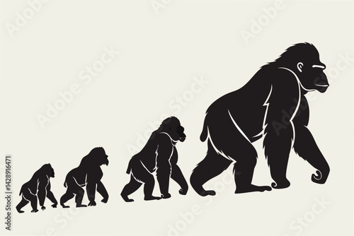 Gorilla evolution stages black silhouette vector illustration progressing from small to large