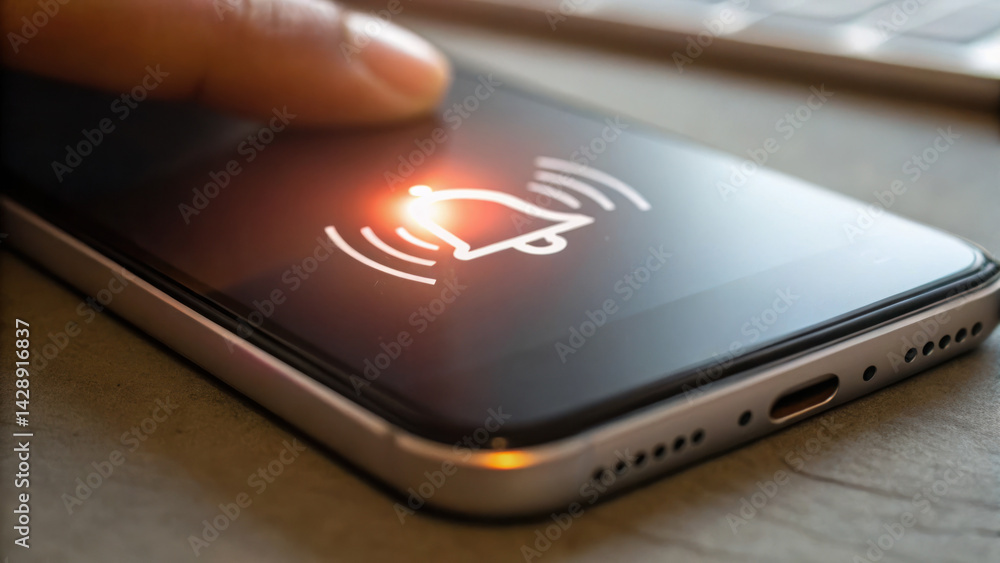 finger pressing smartphone screen activates notification alert, symbolizing communication and connectivity