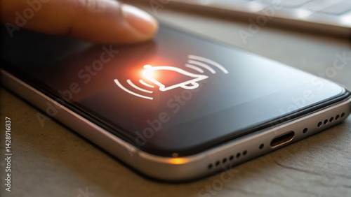 Obraz na płótnie finger pressing smartphone screen activates notification alert, symbolizing communication and connectivity w salonie