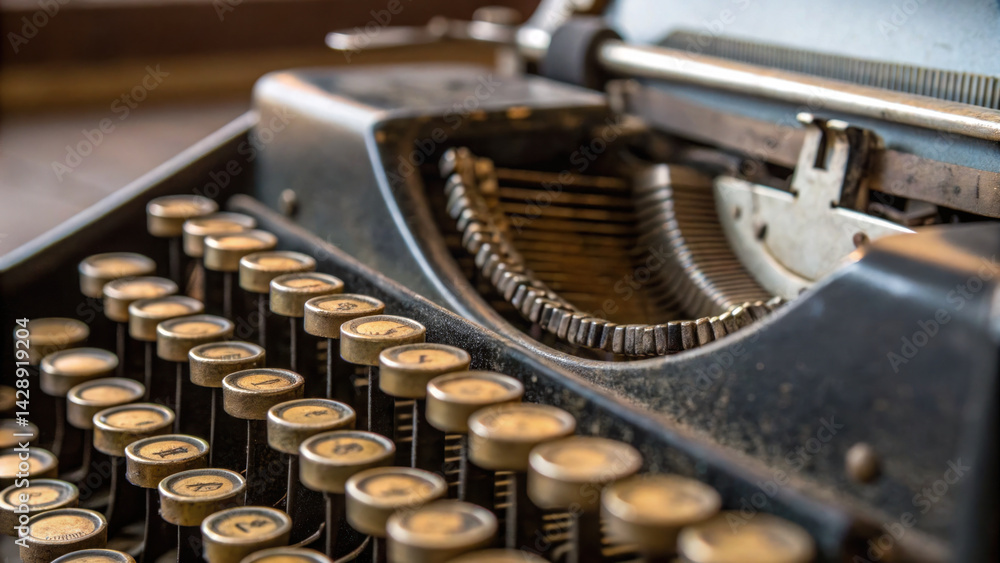 close up of vintage typewriter showcasing its keys and intricate mechanics, evoking nostalgia and creativity
