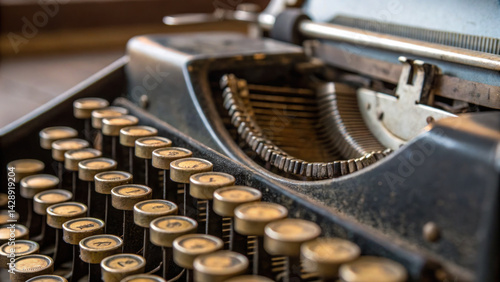 Obraz na płótnie close up of vintage typewriter showcasing its keys and intricate mechanics, evoking nostalgia and creativity w salonie