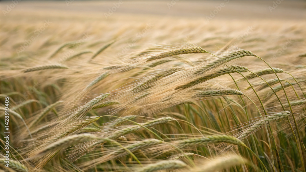 Wheat field swaying gently in breeze, showcasing beauty of nature and serenity of rural landscapes