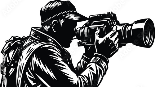 Silhouette photographer with camera black and white vector illustration stock image