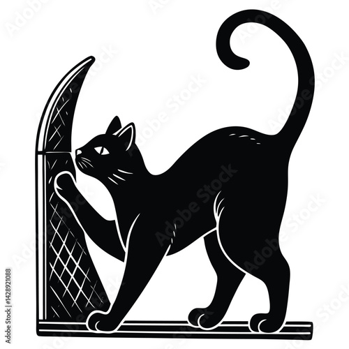 Black cat scratching post vector illustration pet playfulness and feline charm