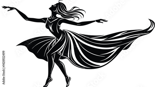 Wallpaper Mural Elegant silhouette of a woman dancing gracefully with flowing dress and hair Torontodigital.ca