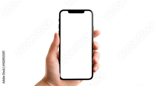 Hand holding smartphone isolated on transparent white background, clipping path, pen tool