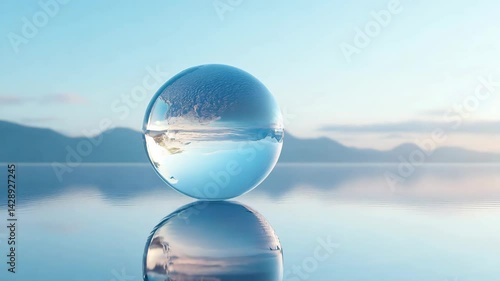 Crystal Globe Reflection Minimalistic Landscape of Natures Water Beauty