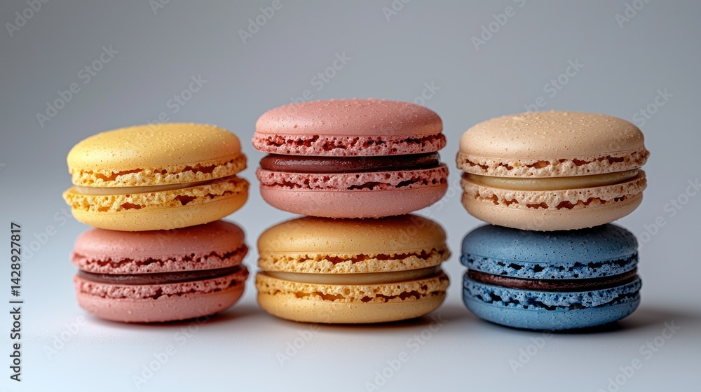 Stacked colorful macaron pastries, sweet and delicious treat Stacked colorful macaron pastries, sweet and delicious treat