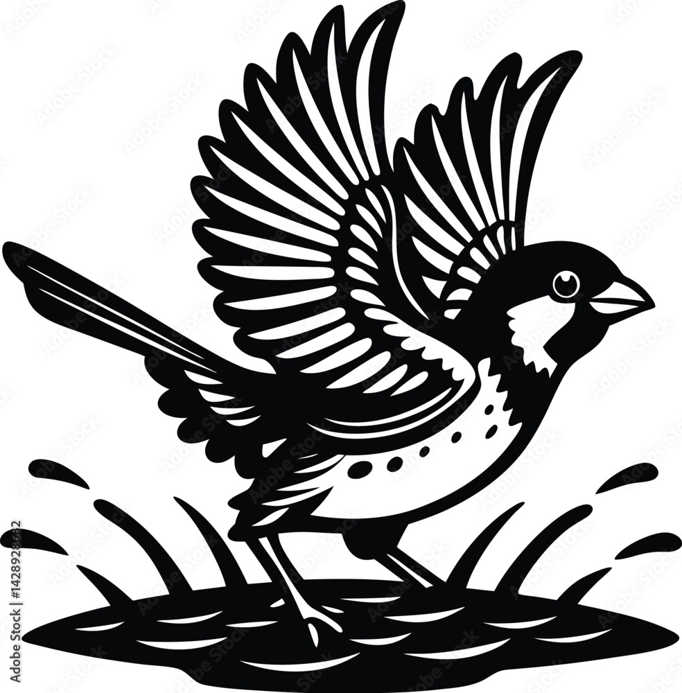 Fototapeta premium Sparrow Landing Water Splash Graphic Art