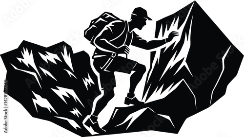 Silhouette of man mountain climbing expedition adventure vector illustration graphic