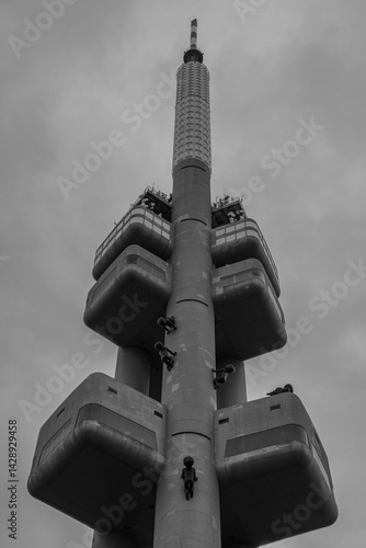 Obraz na płótnie Black and white photo of the Prague TV Tower w salonie
