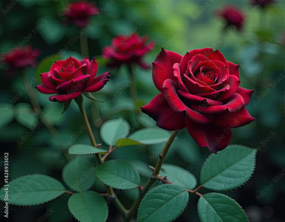 Dark Red Rose Close-up in Garden - Romantic Floral Photography