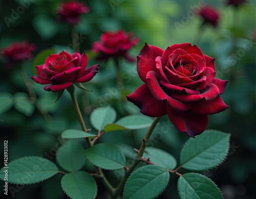Obraz na płótnie Dark Red Rose Close-up in Garden - Romantic Floral Photography w salonie
