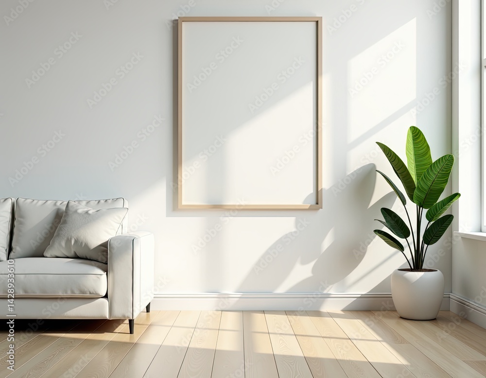 Minimalist Living Room Interior with Empty Frame