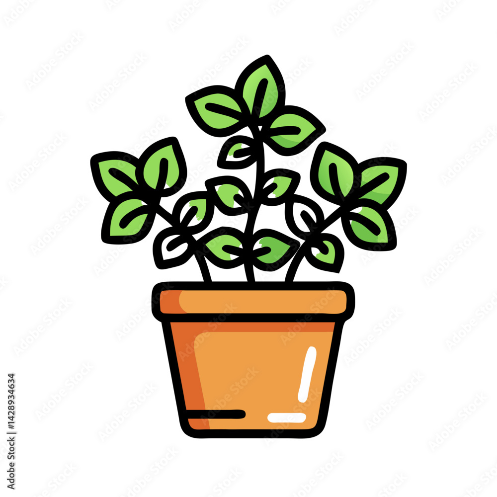 Obraz premium Potted Green Plant Illustration with Isolated Black Background