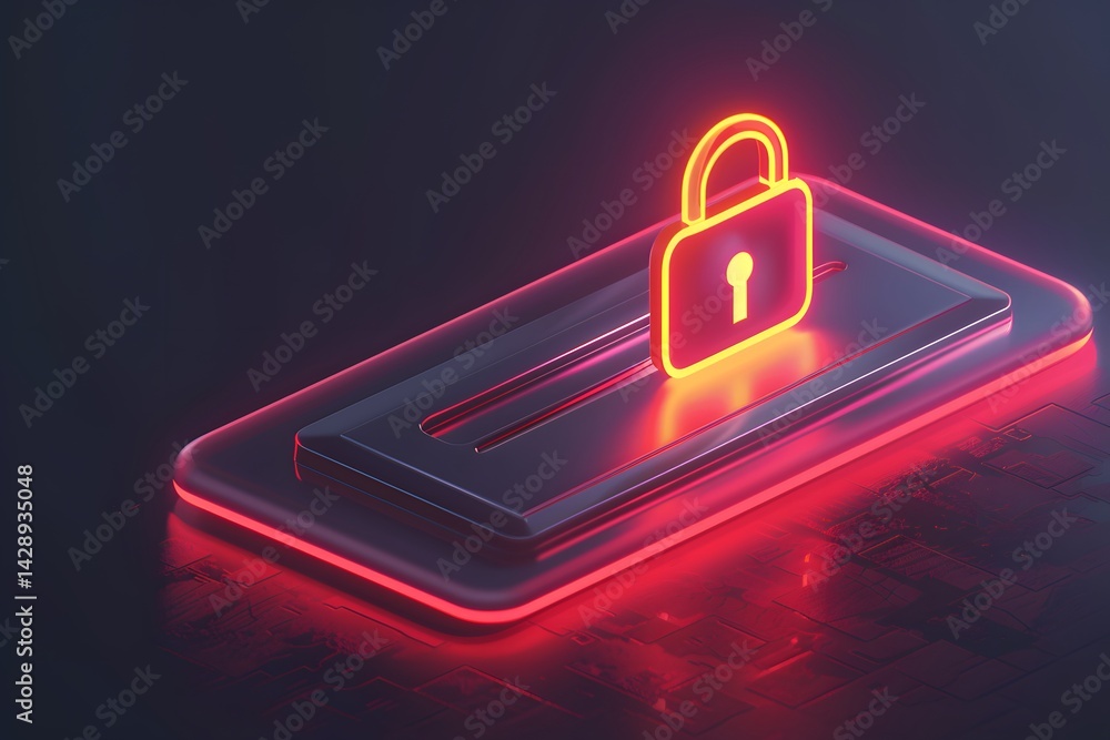 Digital Security: A glowing lock rests atop a smartphone, illuminated against a dark backdrop, visually representing digital safety and data protection. Digital Security: A glowing lock rests atop a smartphone, illuminated against a dark backdrop, visually representing digital safety and data protection.
