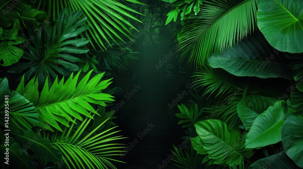 A misty jungle path winding through dense foliage, the distant sound of a hidden waterfall echoing A misty jungle path winding through dense foliage, the distant sound of a hidden waterfall echoing
