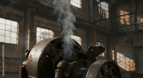 Malfunctioning Engine Emitting Smoke Inside An Old Industrial Warehouse