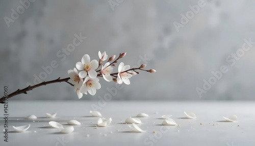 Wallpaper Mural Cherry blossom branch, delicate pink and white flowers, pale gray background, Torontodigital.ca