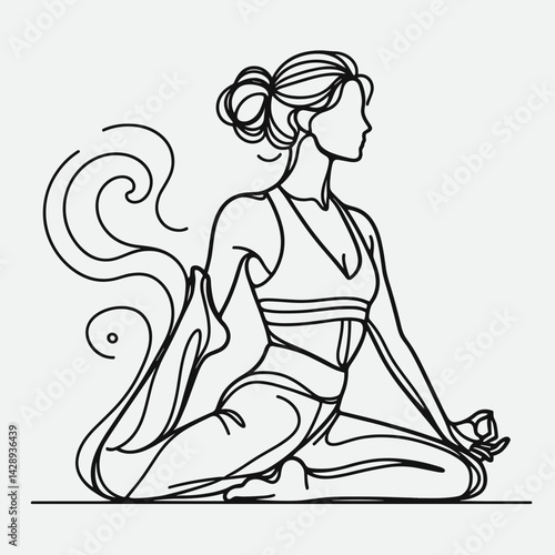 Woman practicing yoga in a meditative pose with flowing energy  