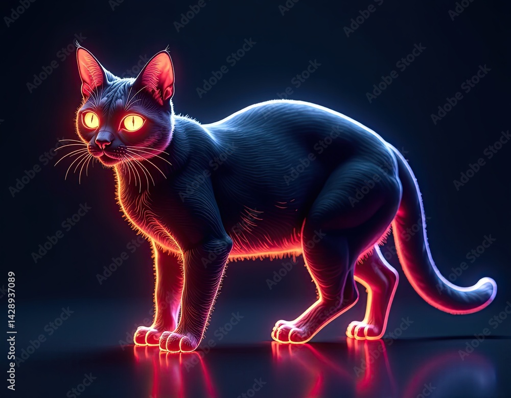 Neon Cat Glowing in the Dark