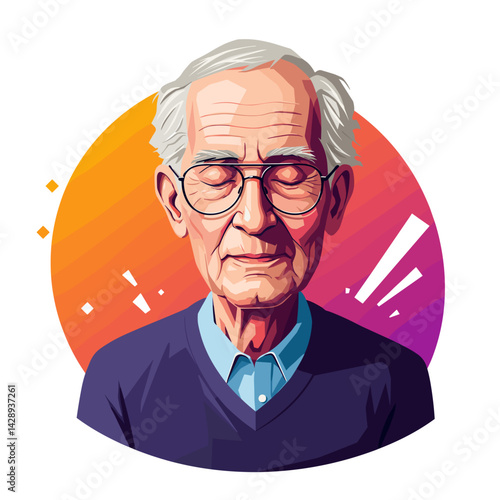 Senior man with closed eyes promoting calmness against gradient background  