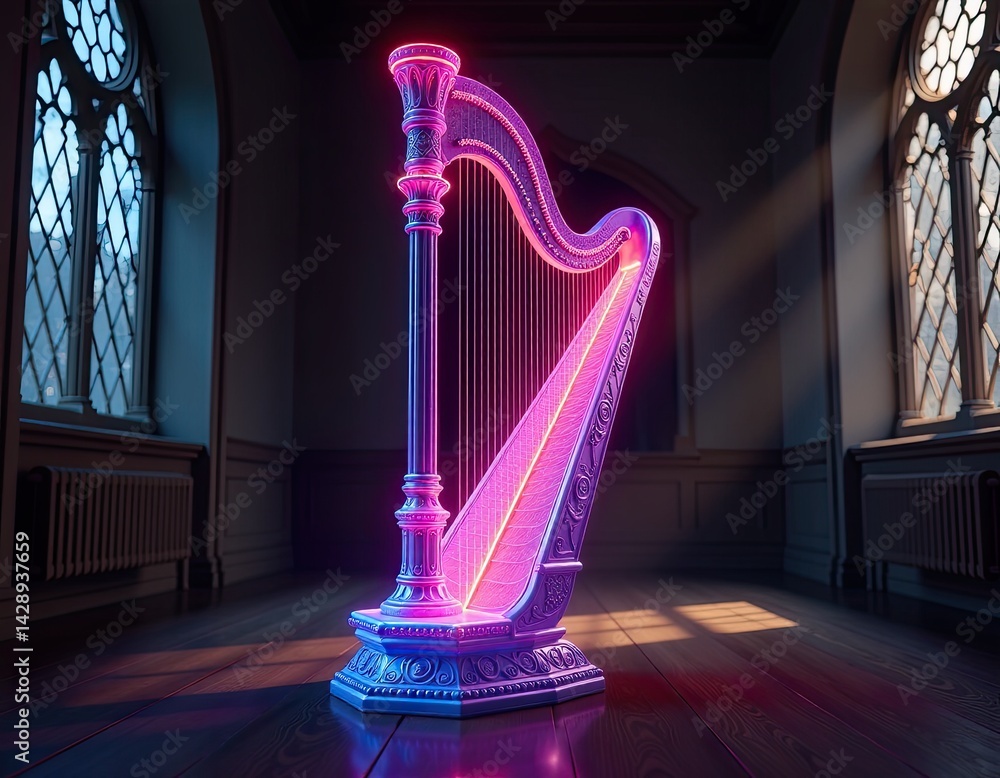 Neon Harp in Classic Interior