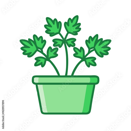 Parsley plant in a pot, cartoon style image
