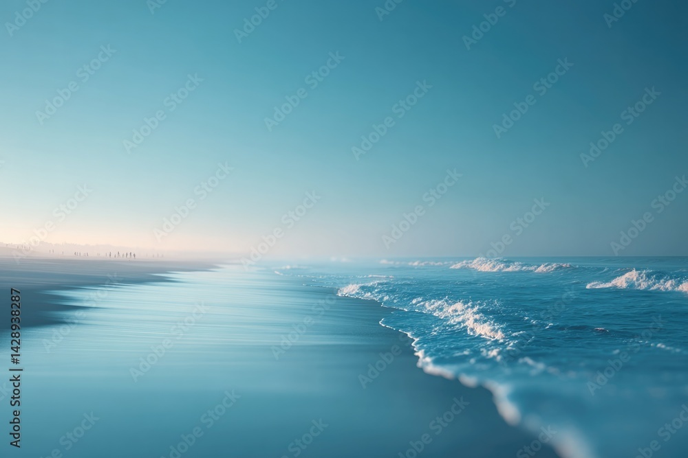 Fototapeta premium world oceans day concept serene minimalist ocean scene with blurred people in distance vast blue expanse encompassing