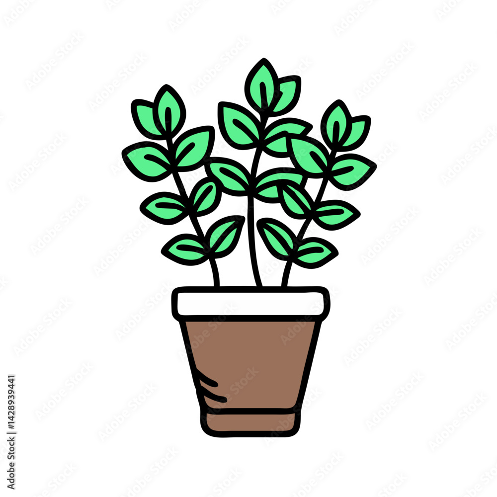 Cute potted plant illustration against a black background. Cute potted plant illustration against a black background.