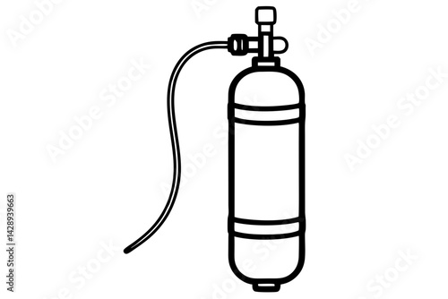Scuba Tank With Regulator Line Art Vector Illustration
