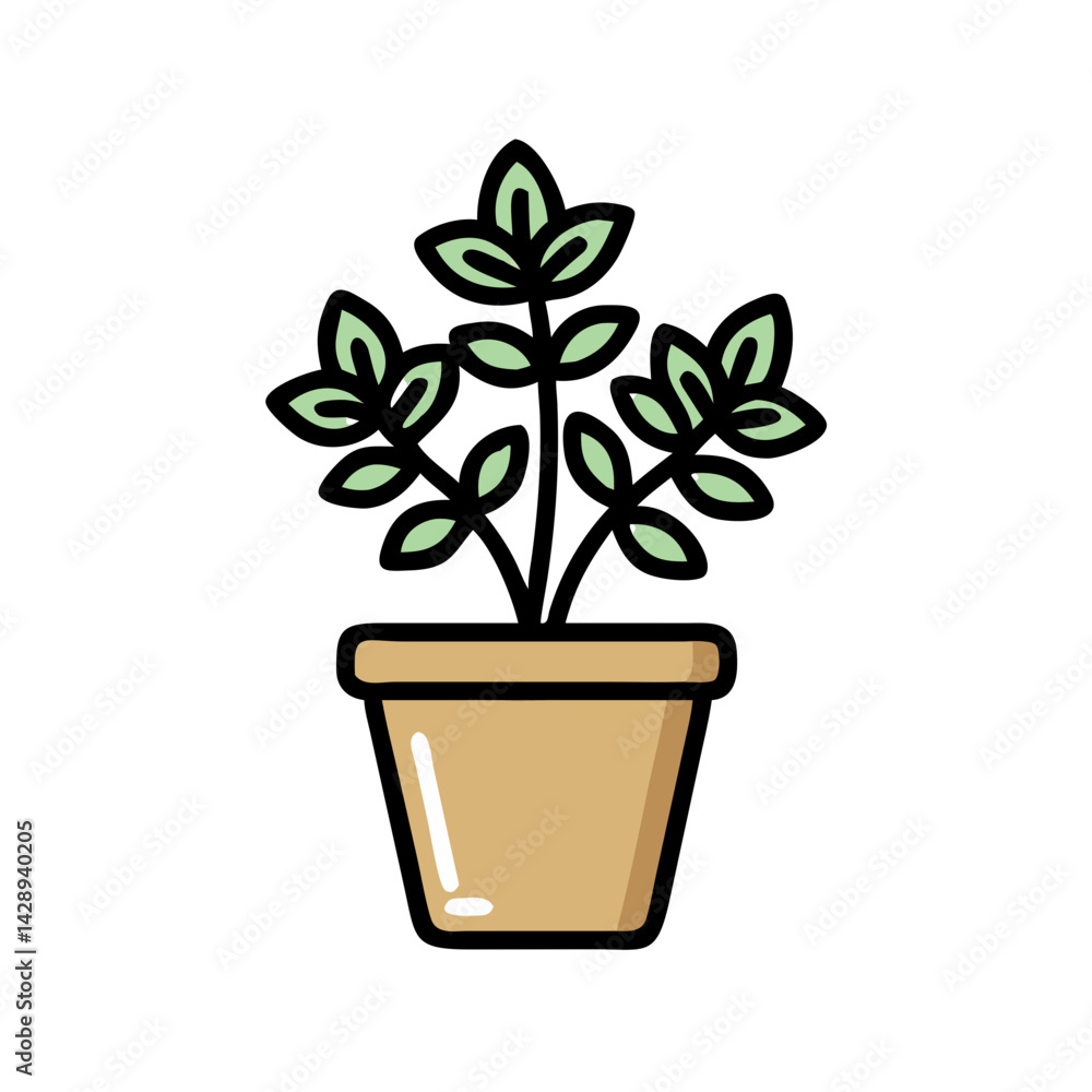 Houseplant in a Pot Vector on Black Background Houseplant in a Pot Vector on Black Background