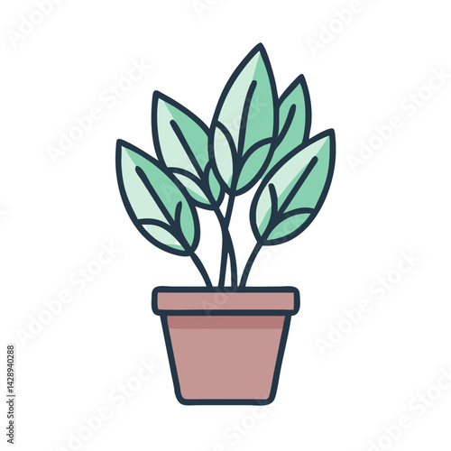 Cute Potted Plant Illustration Against Black Background
