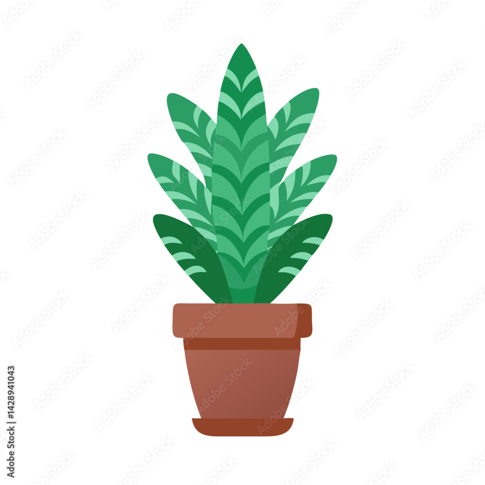 Fototapeta premium Cartoon Calathea plant in a pot on black background