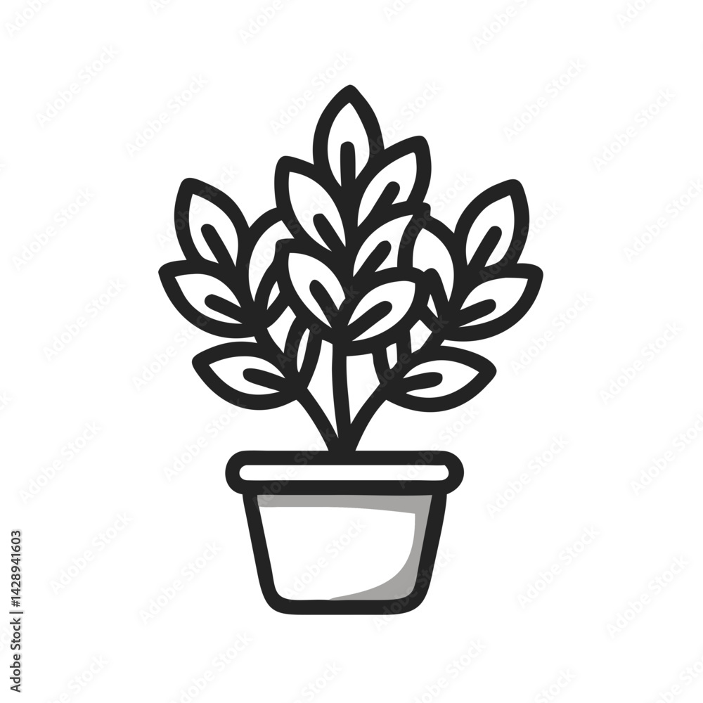 Potted Plant Line Art Vector Illustration on Black Potted Plant Line Art Vector Illustration on Black