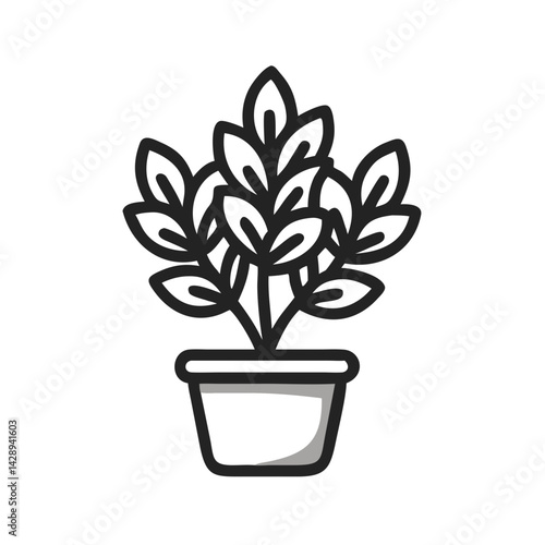 Potted Plant Line Art Vector Illustration on Black