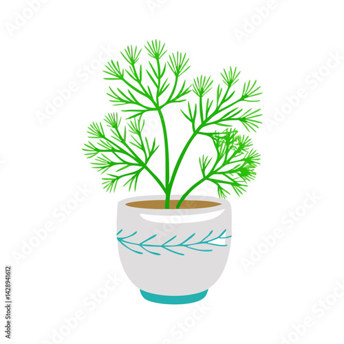 Fresh dill herb in a stylish pot illustration