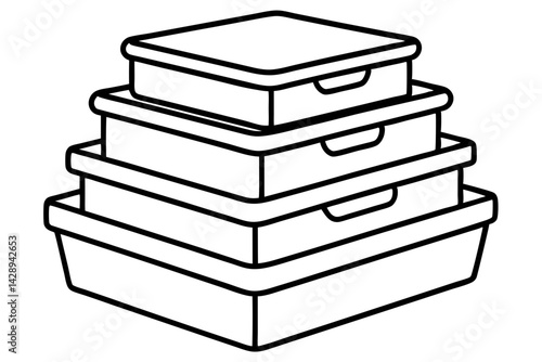 Stackable Storage Boxes Line Art Vector Illustration