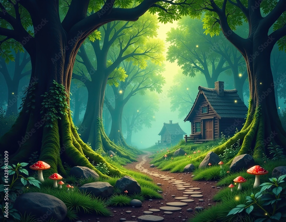 Enchanted Forest Cabin Scene
