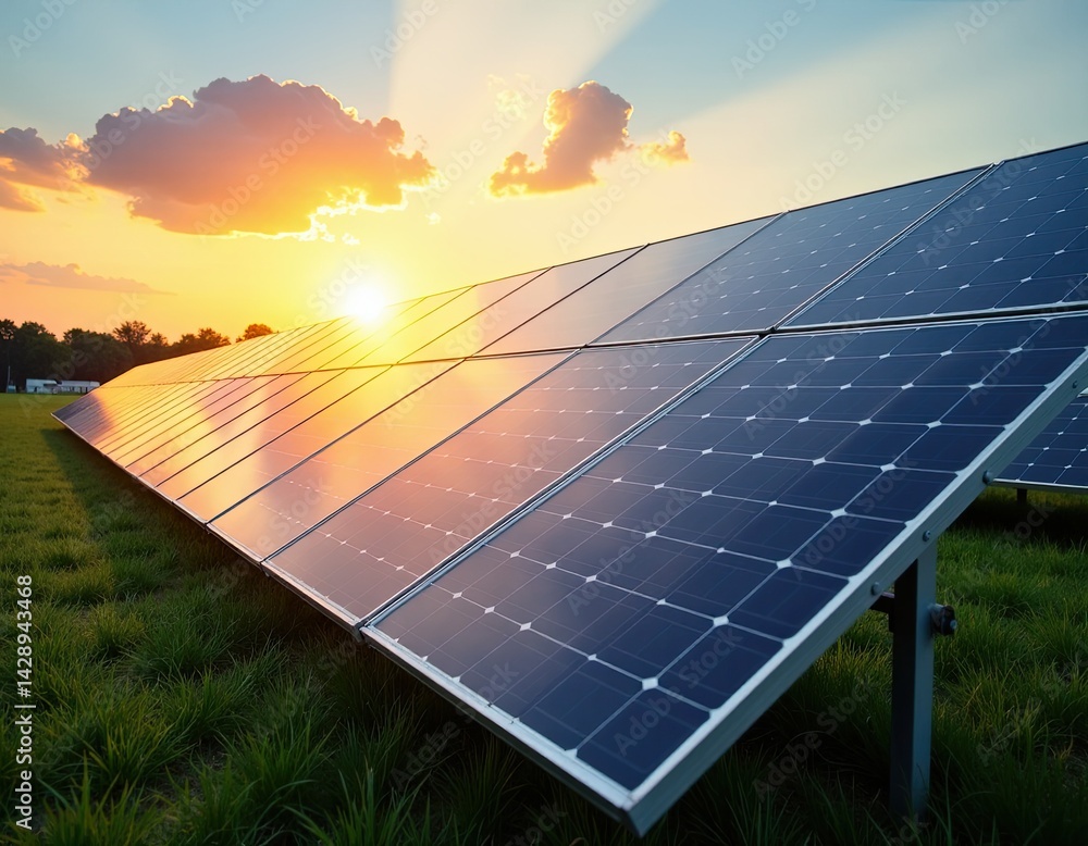Solar Panels at Sunset Clean Energy Production