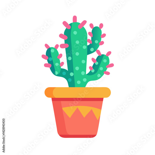Cactus in Pot Cartoon Illustration on Black Background