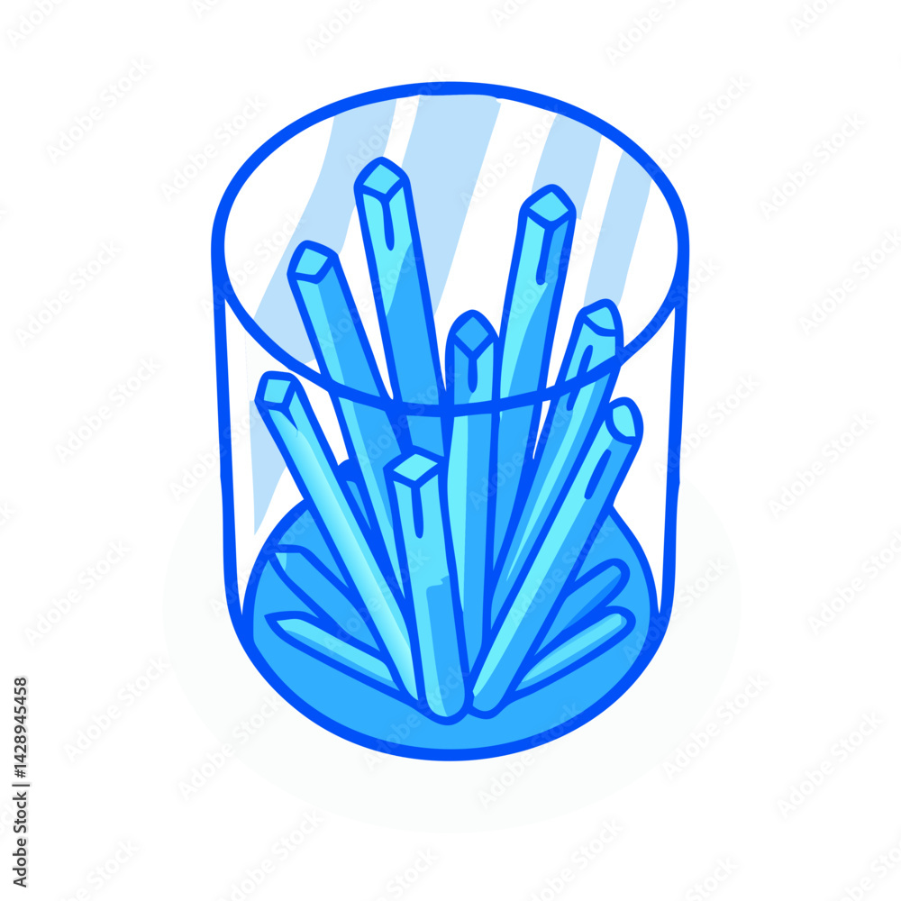 Cartoon Blue Crystal Cluster in Glass Display Case Cartoon Blue Crystal Cluster in Glass Display Case