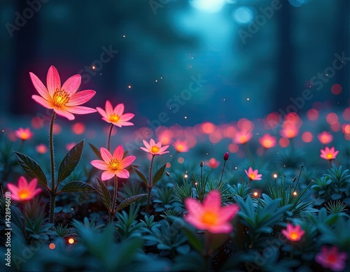 Obraz na płótnie Enchanted Pink Flowers in Magical Forest w salonie