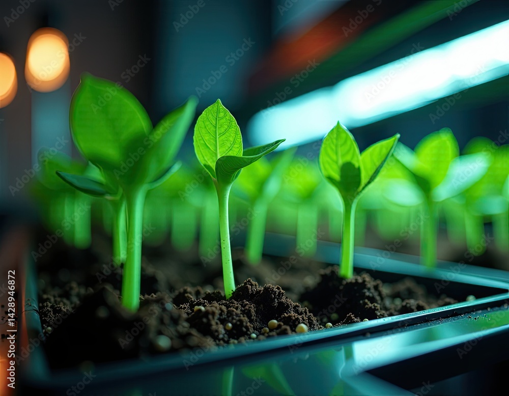 Seedlings Growing Under Artificial Light